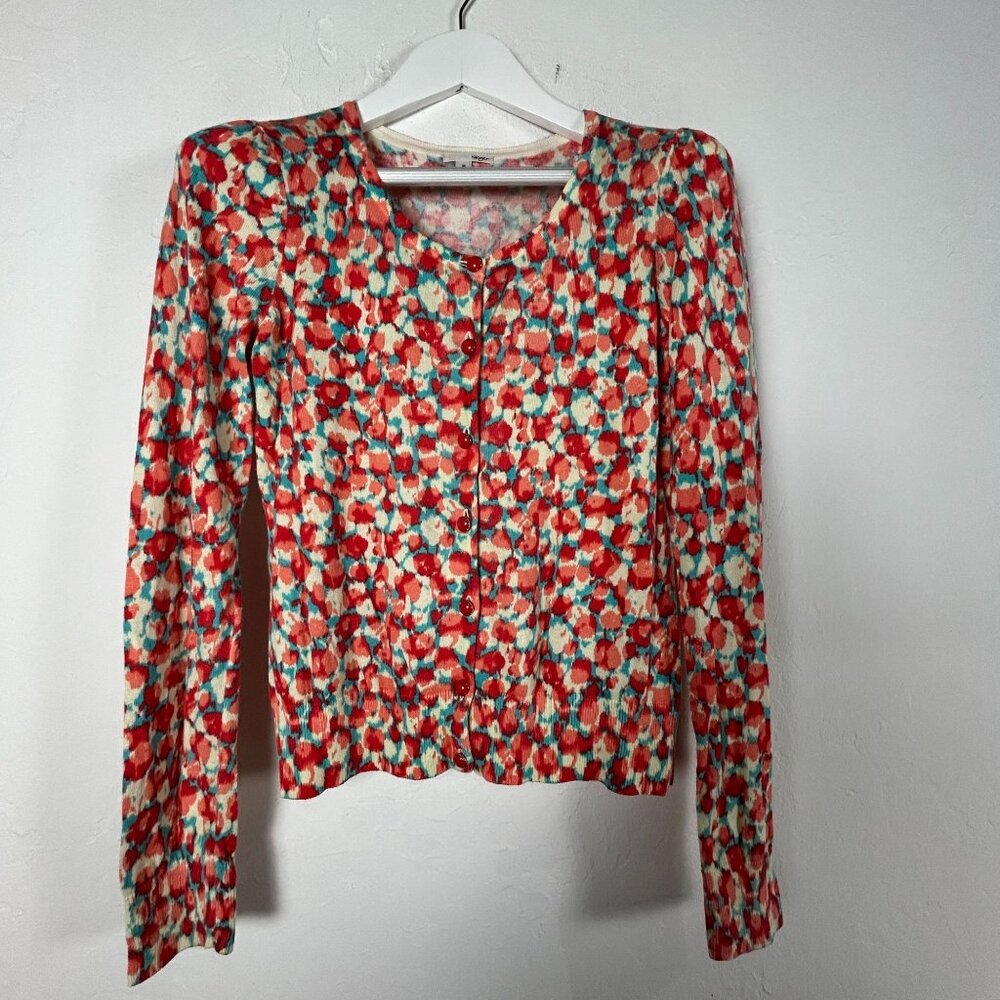 Halogen Womens Floral Button Up Cardigan Sweater Medium Lightweight Multicolor